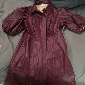 Puff Sleeve Faux Leather Button up Dress